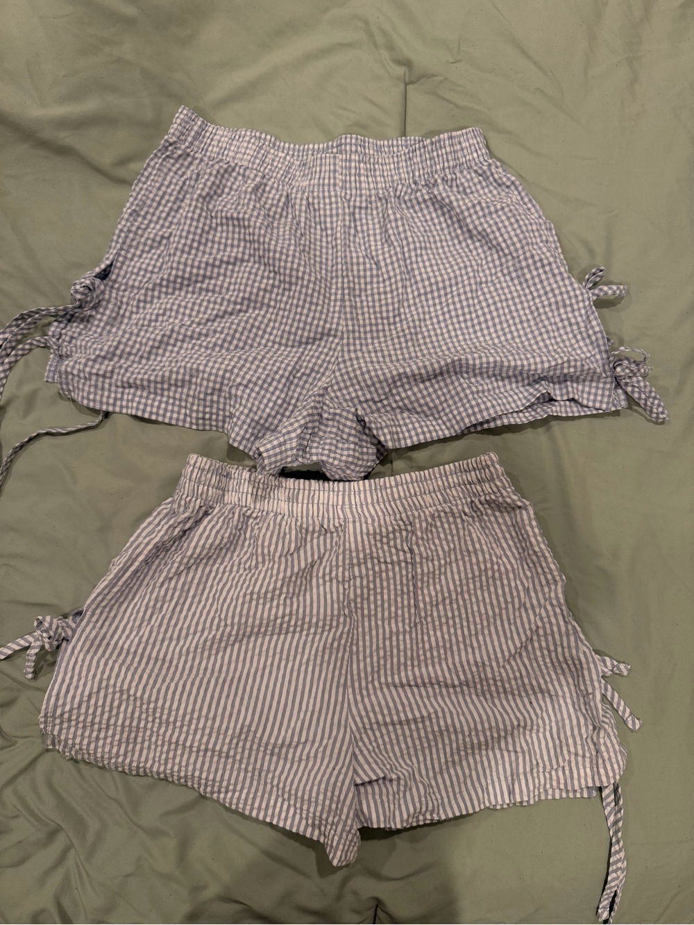 Women’s Blue Striped Tie-Side Shorts
